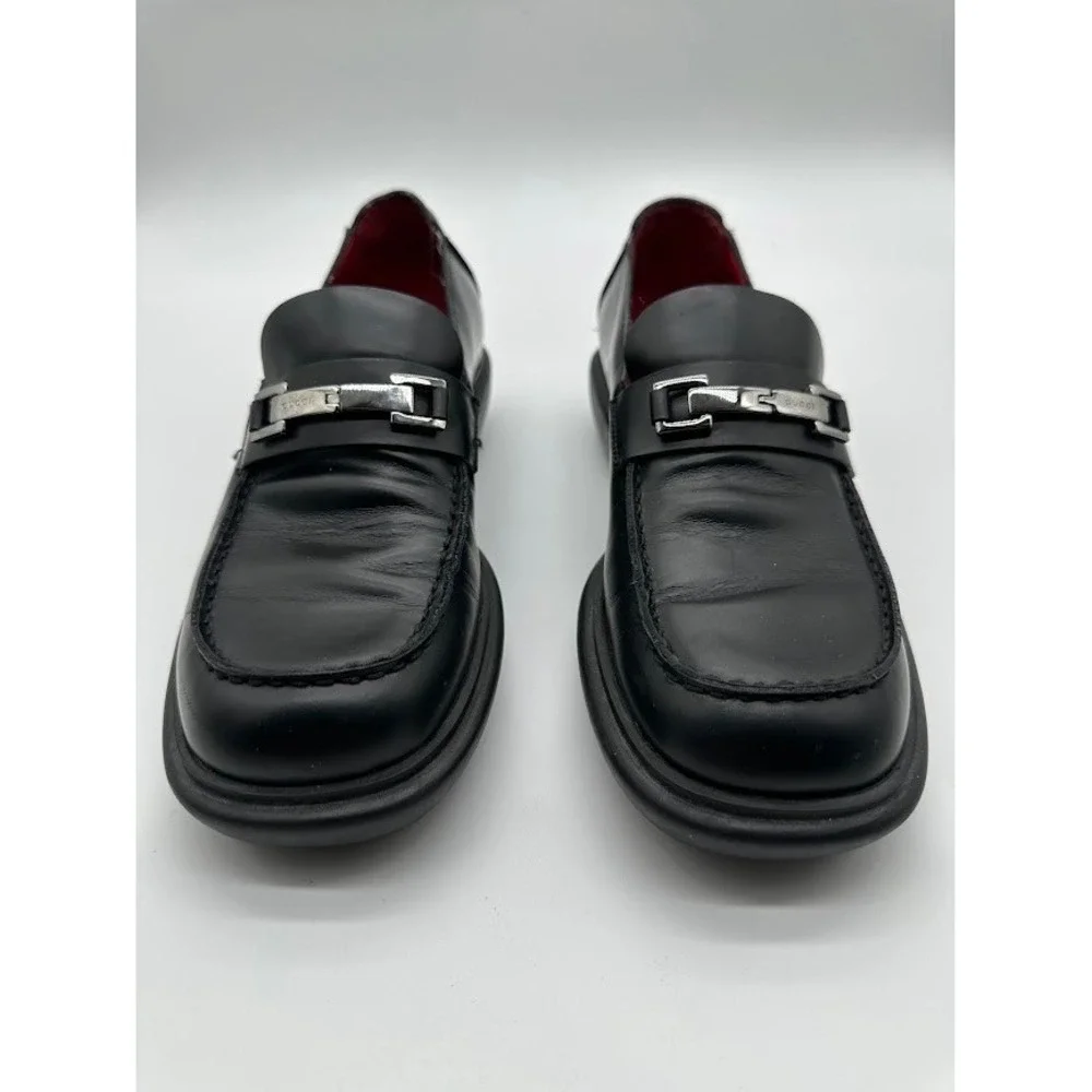 Gucci Mens Black Leather Metal Buckle Loafers Red Lining Made in Italy 8